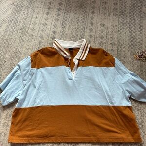 Men's Blue and Brown Striped Shirt
